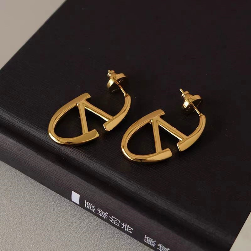 18K Gold-Plated Letter V Earrings