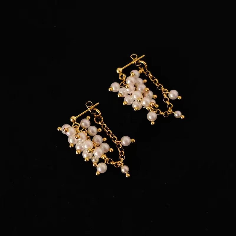 18K Gold-Plated Pearl Tassel Earrings
