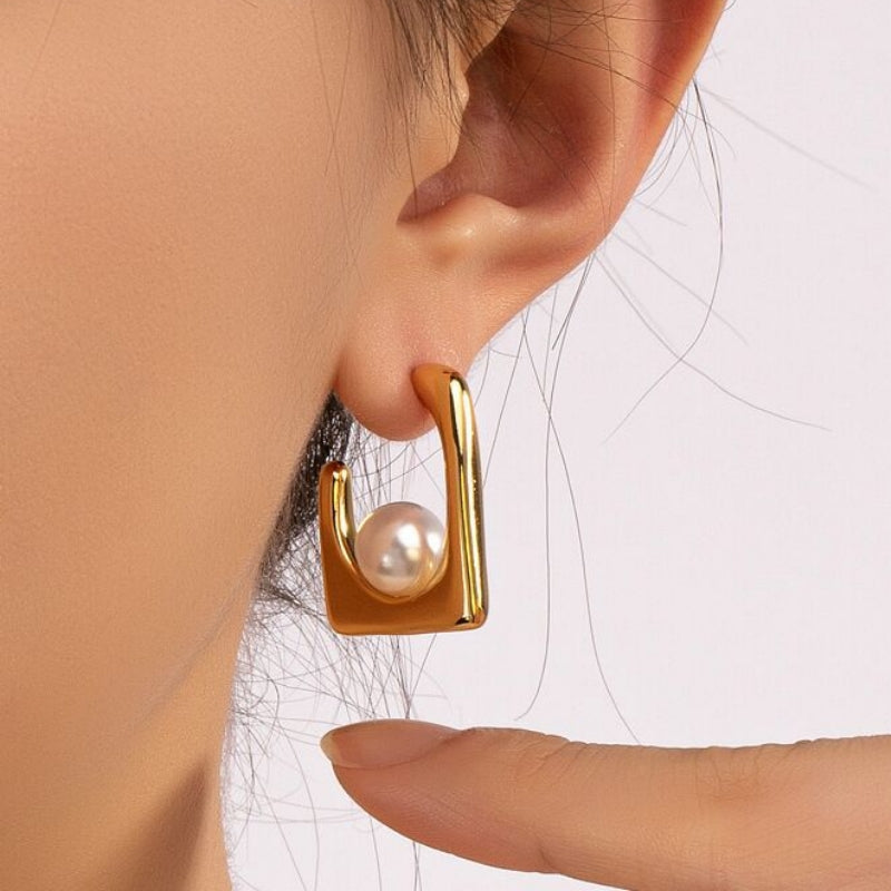 18K Gold-Plated Square Bead Earrings
