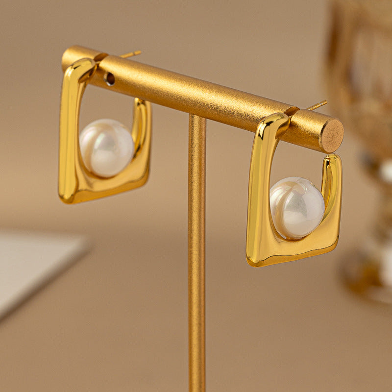 18K Gold-Plated Square Bead Earrings