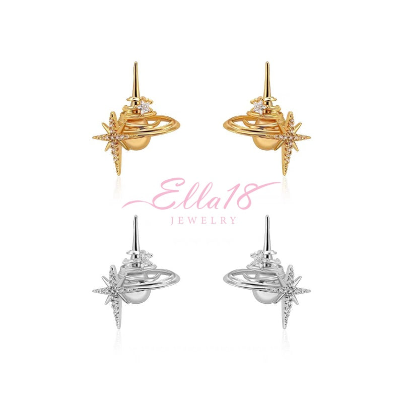 18K Gold-Plated Three-Dimensional Starburst Universe Stud Earrings