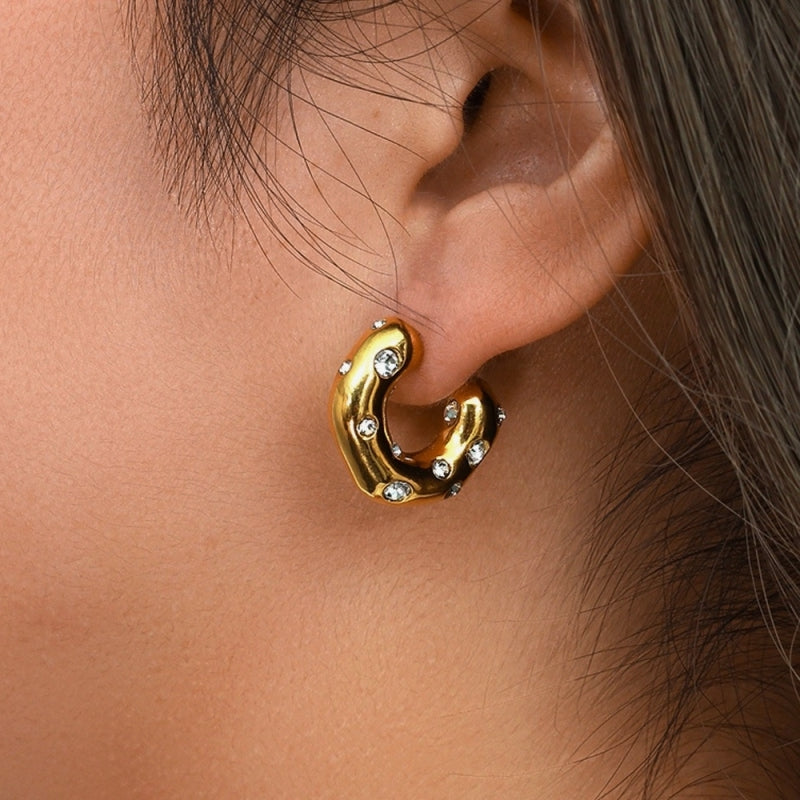 18K Gold-Plated Zircon C-Shaped Earrings