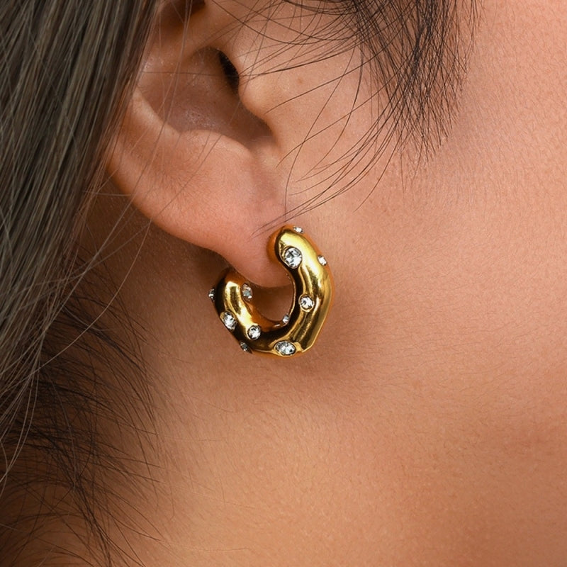 18K Gold-Plated Zircon C-Shaped Earrings