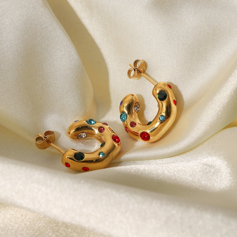 18K Gold-Plated Zircon C-Shaped Earrings
