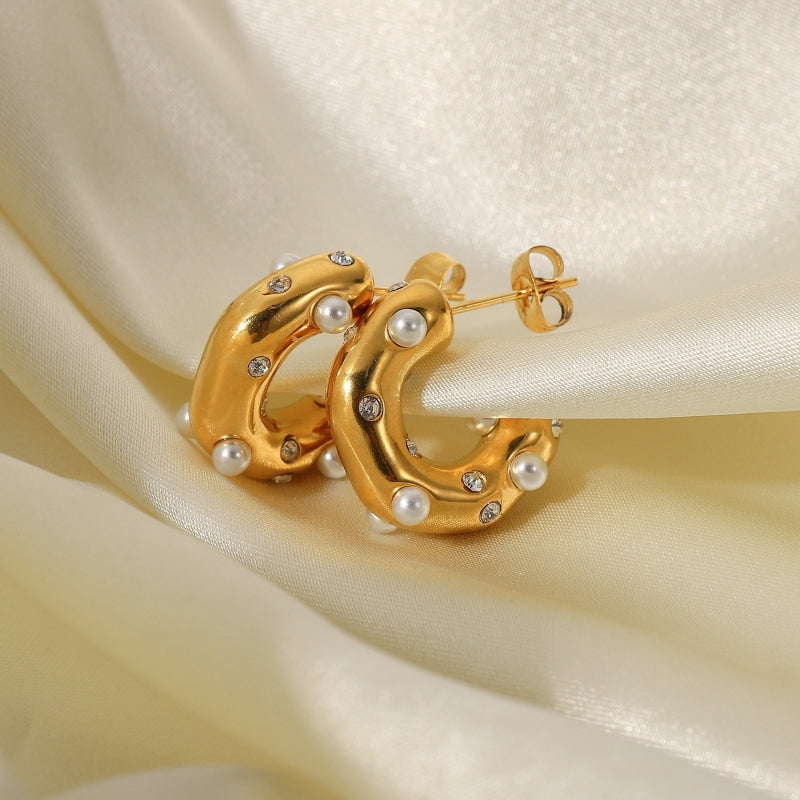18K Gold-Plated Zircon C-Shaped Earrings