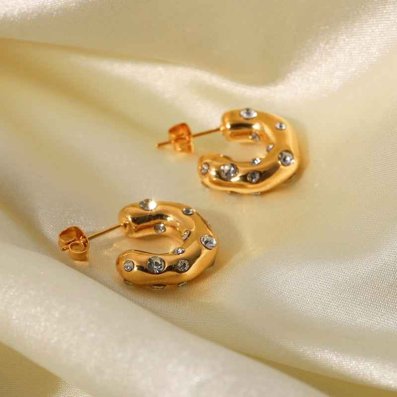 18K Gold-Plated Zircon C-Shaped Earrings