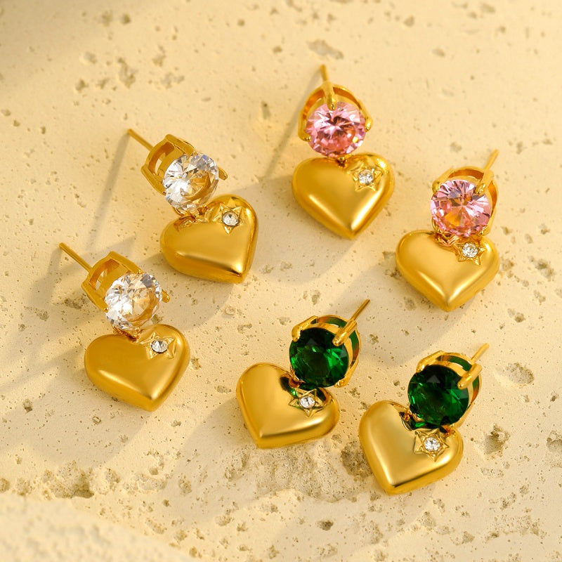 18K Gold-Plated Zircon Heart Earrings