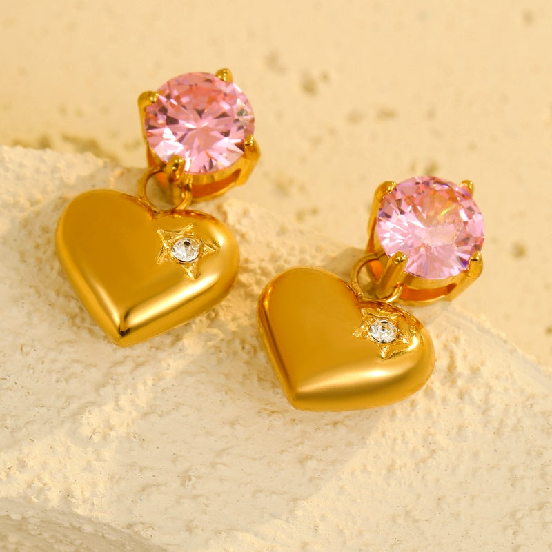 18K Gold-Plated Zircon Heart Earrings