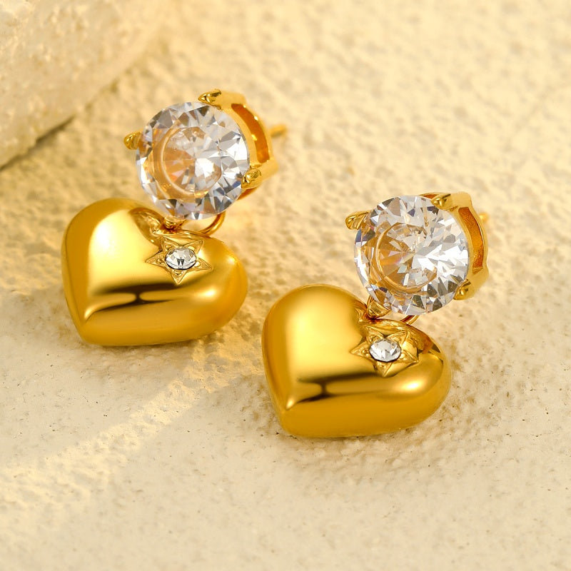 18K Gold-Plated Zircon Heart Earrings