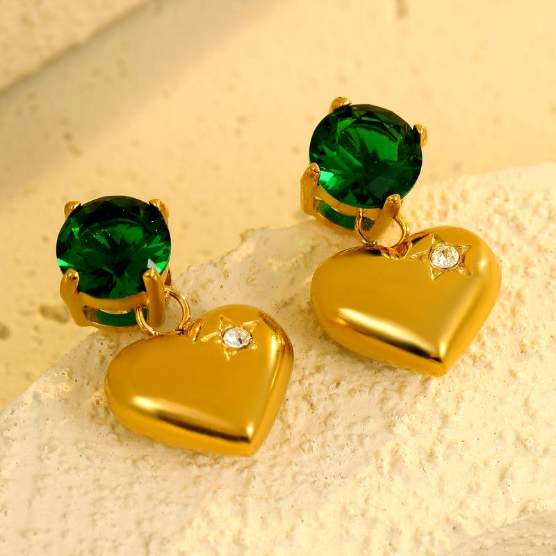 18K Gold-Plated Zircon Heart Earrings