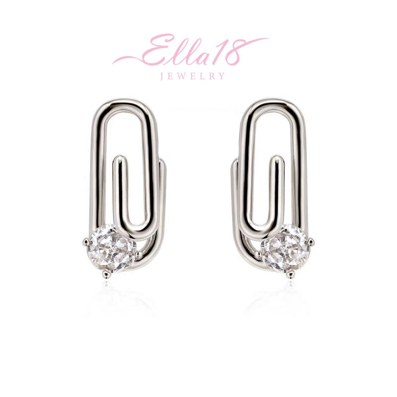 18K Gold-Plated Zircon Paper Clip Earrings