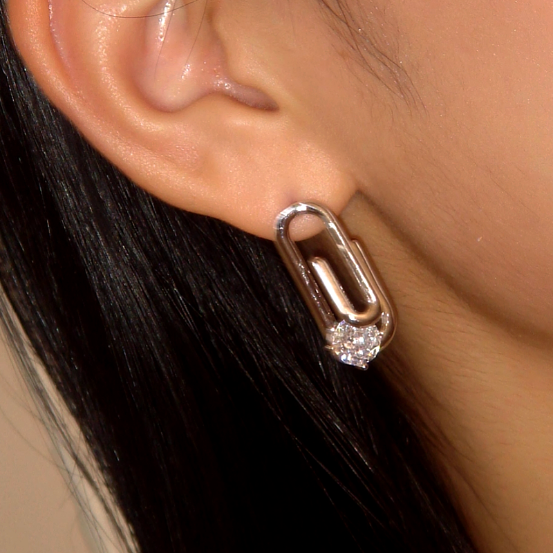 18K Gold-Plated Zircon Paper Clip Earrings