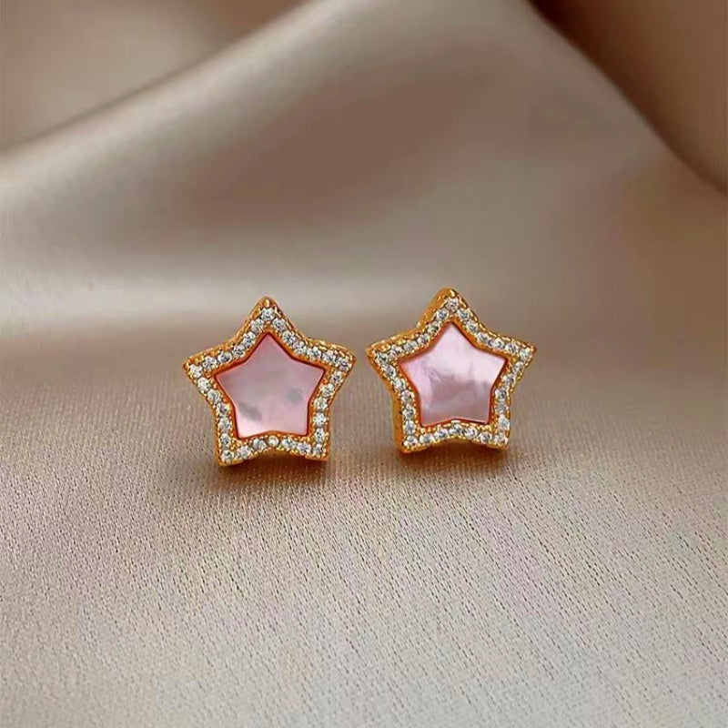 18K Gold-Plated Zircon Pink Diamond Star Stud Earrings