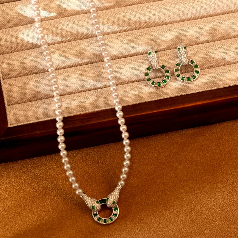 18K Gold-Plated Zircon Snake Earrings And Necklace Set