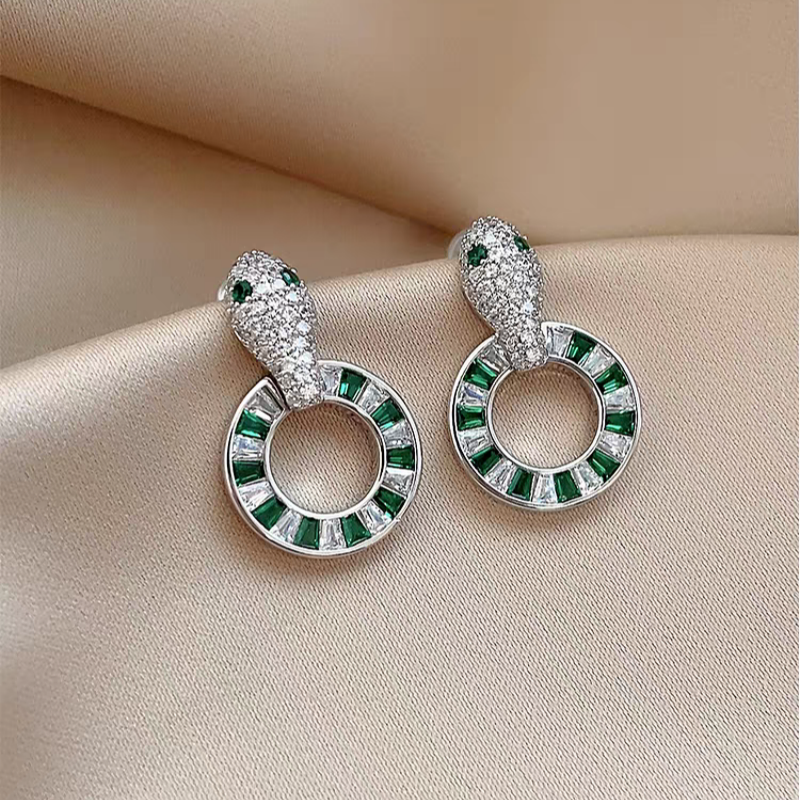 18K Gold-Plated Zircon Snake Earrings And Necklace Set