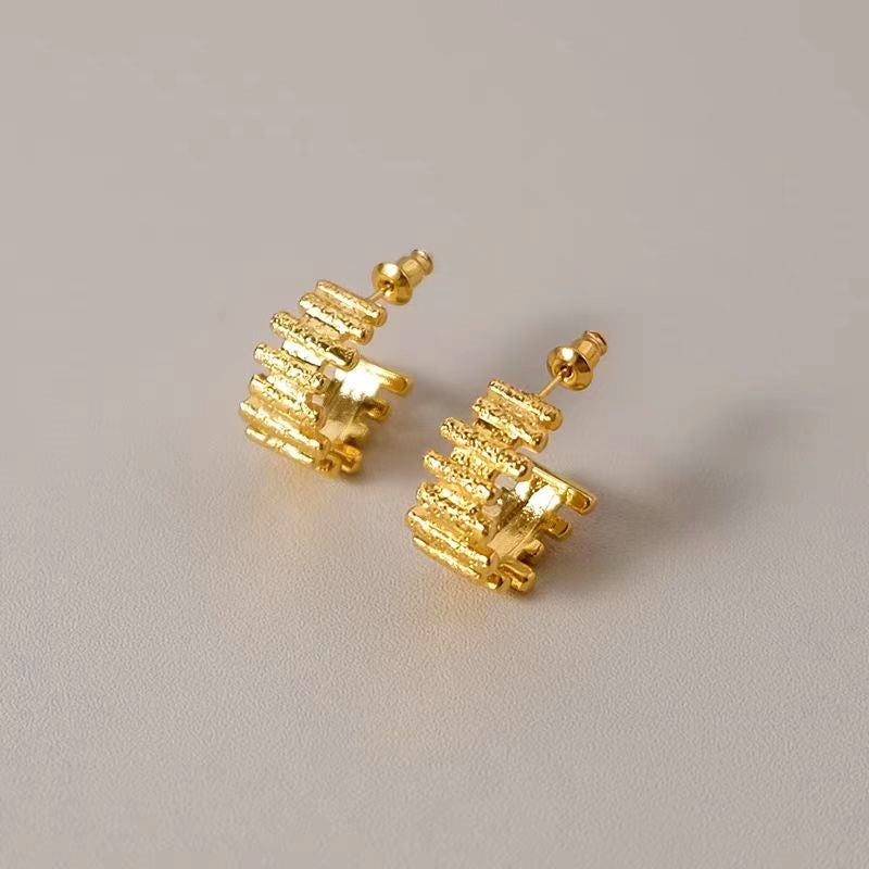 18K Gold-Plated folds C-Shaped Earrings