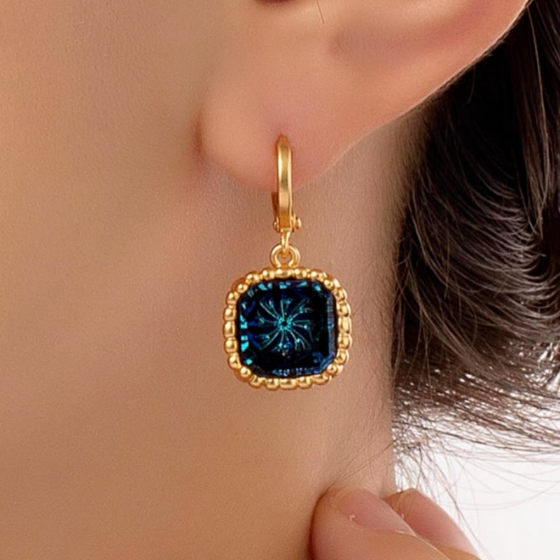 18K Gold-plated Geometric Blue Square Earrings