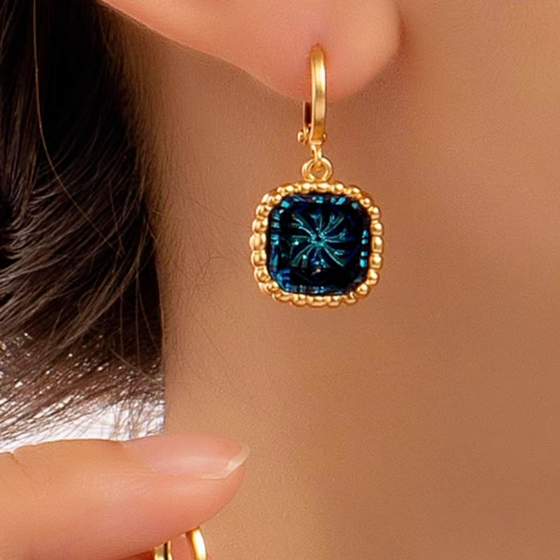 18K Gold-plated Geometric Blue Square Earrings