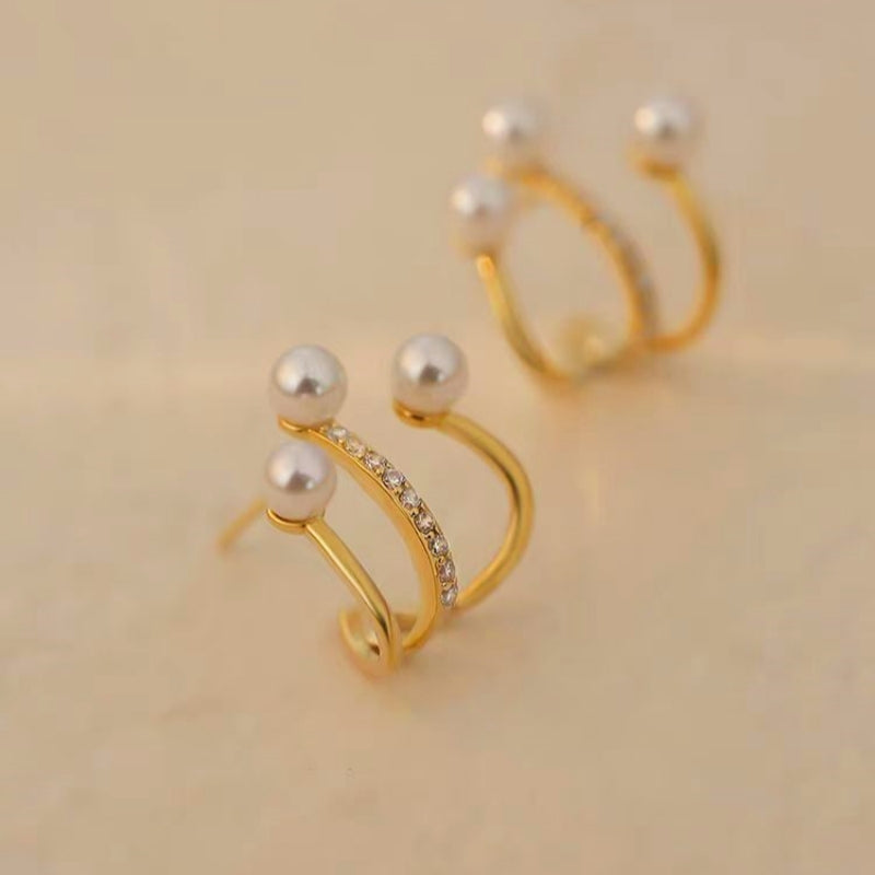 18K Gold-plated Pearl And Diamond Studs