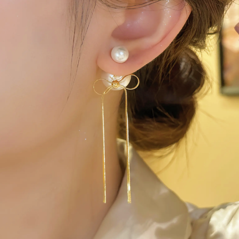 18K Gold-plated Pearl Bow Earrings