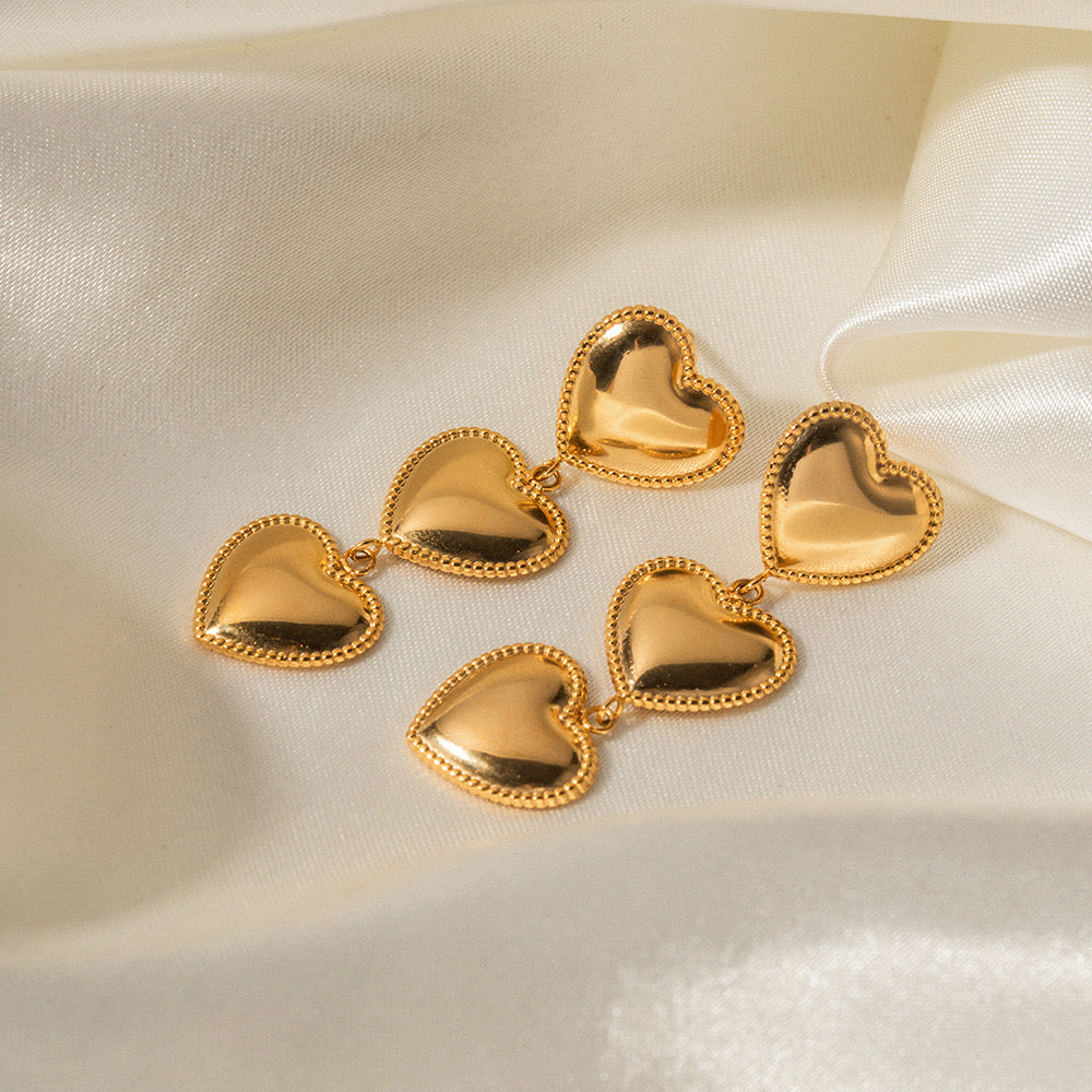 18K Gold-plated Triple Love Heart Earrings