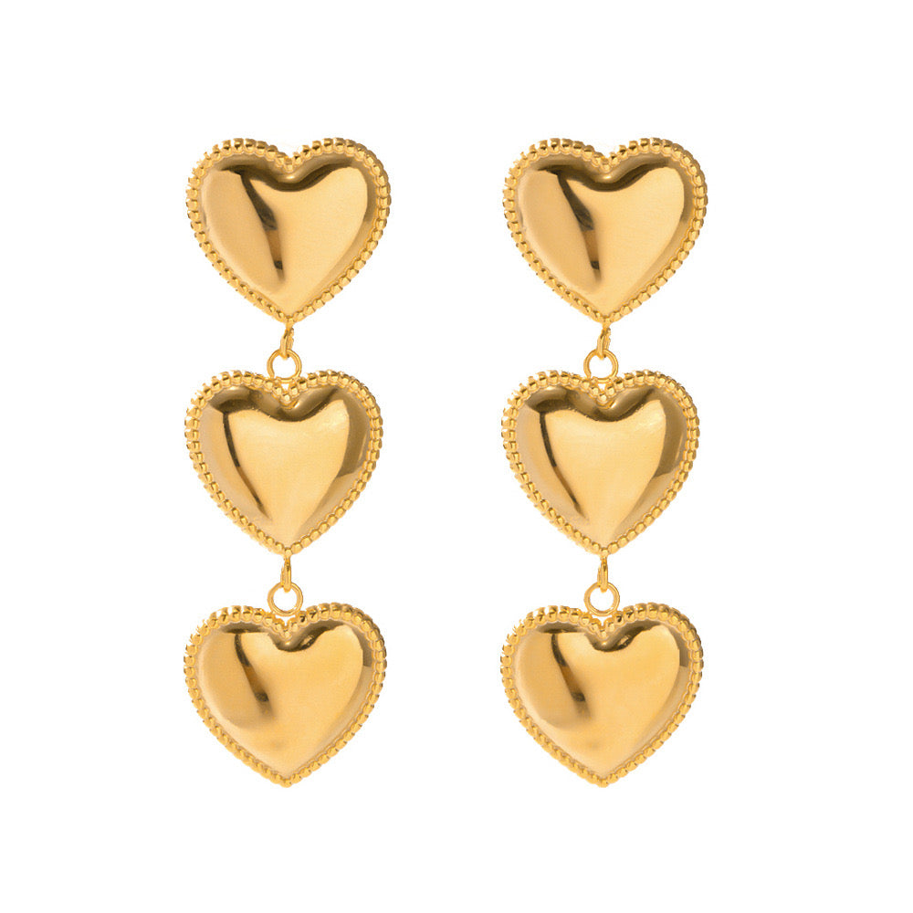 18K Gold-plated Triple Love Heart Earrings