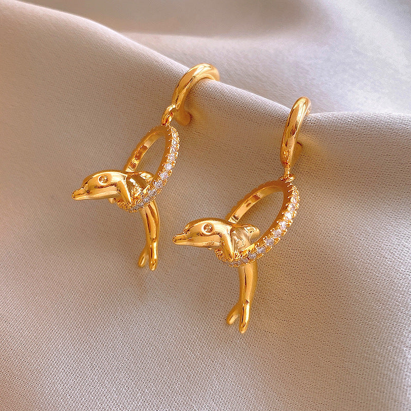 18K Gold-plated Zircon dolphin Earrings