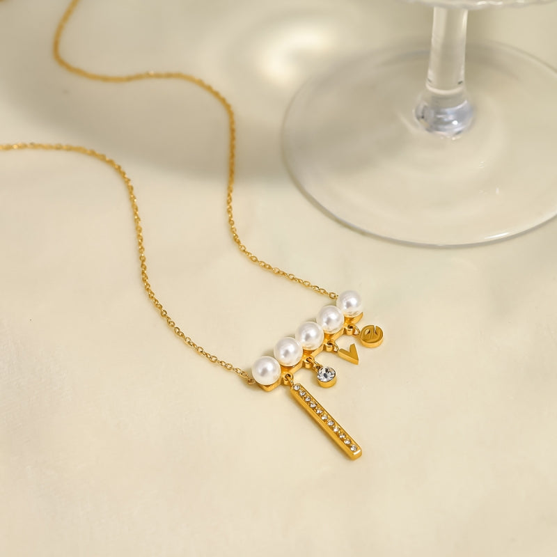 18K Gold Plated Pearl Letters LOVE Necklaces