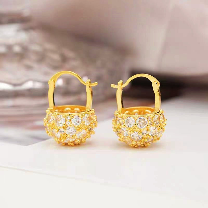 18k Gold-Plated Zircon Diamond Basket Earrings