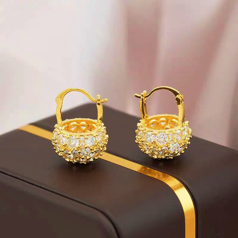 18k Gold-Plated Zircon Diamond Basket Earrings