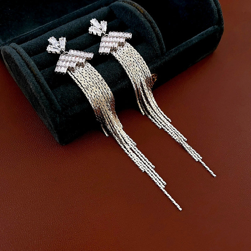14K Gold-Plated Zircon Tassel Earrings