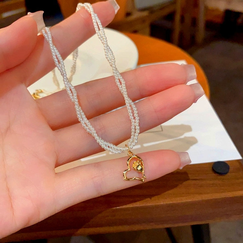 14K Gold-Plated Elegant Double-Layered Heart Pearl Necklaces