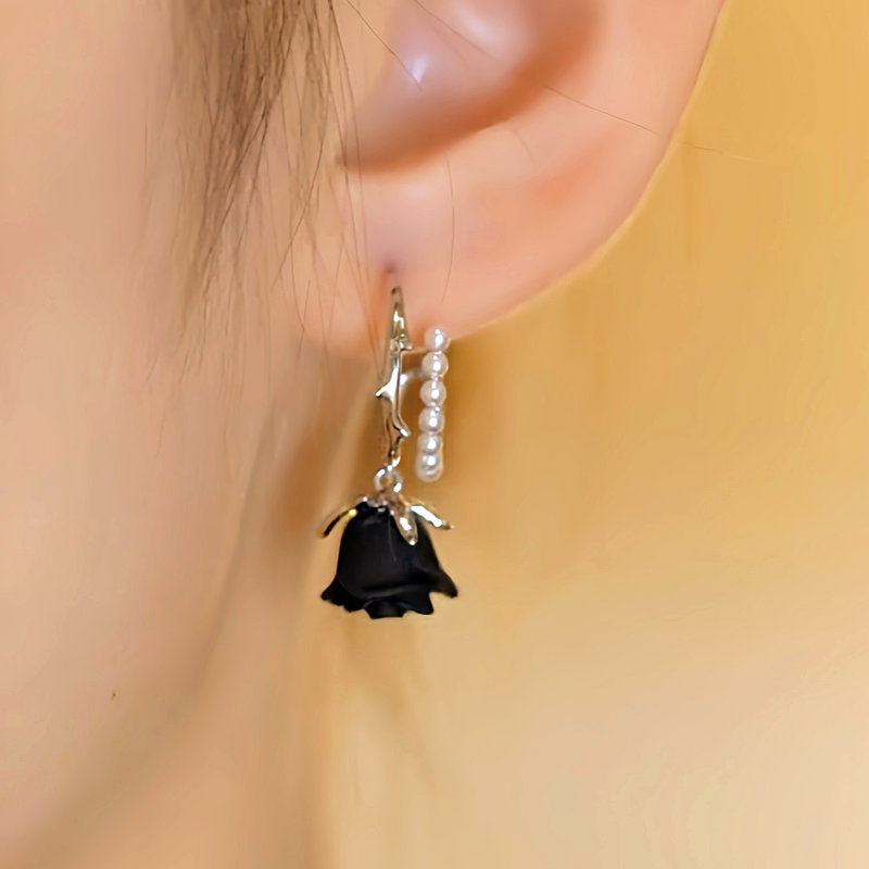 Halloween 14K Gold-Plated Black Flower And Heart Earrings