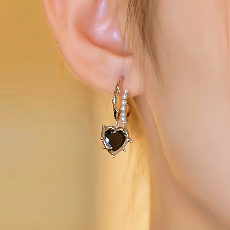 Halloween 14K Gold-Plated Black Flower And Heart Earrings