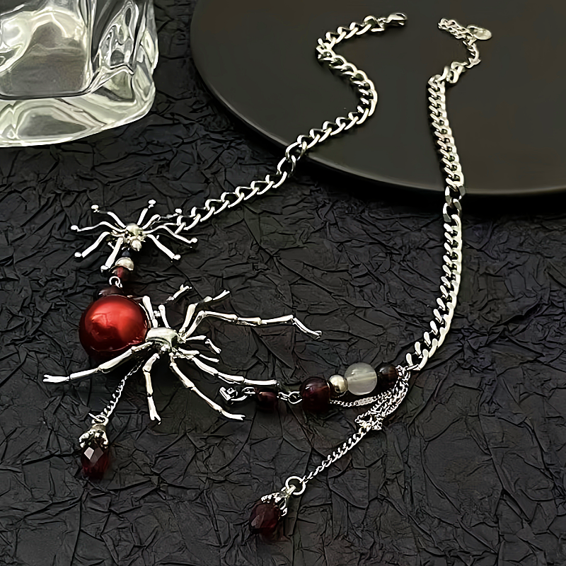 Halloween 14K Gold-Plated Blood-Red Spider Necklaces