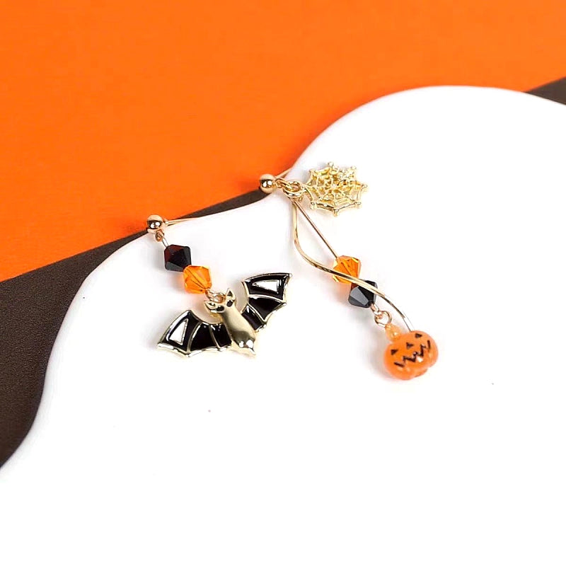 Halloween 14K Gold-Plated Pumpkin And Bat Earrings