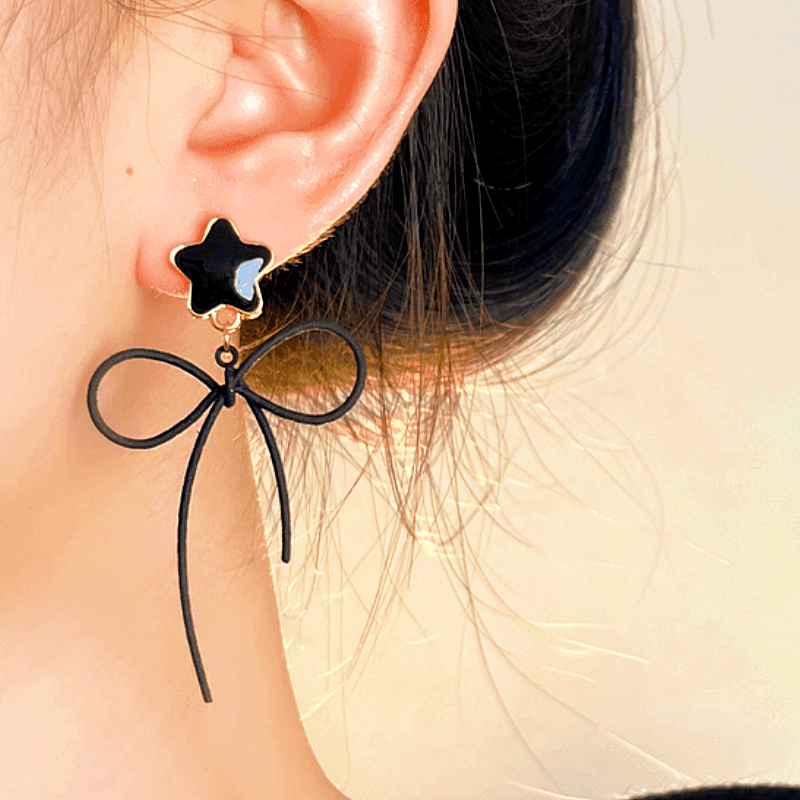 Halloween 14K Gold-Plated Star Bow Cat Earrings
