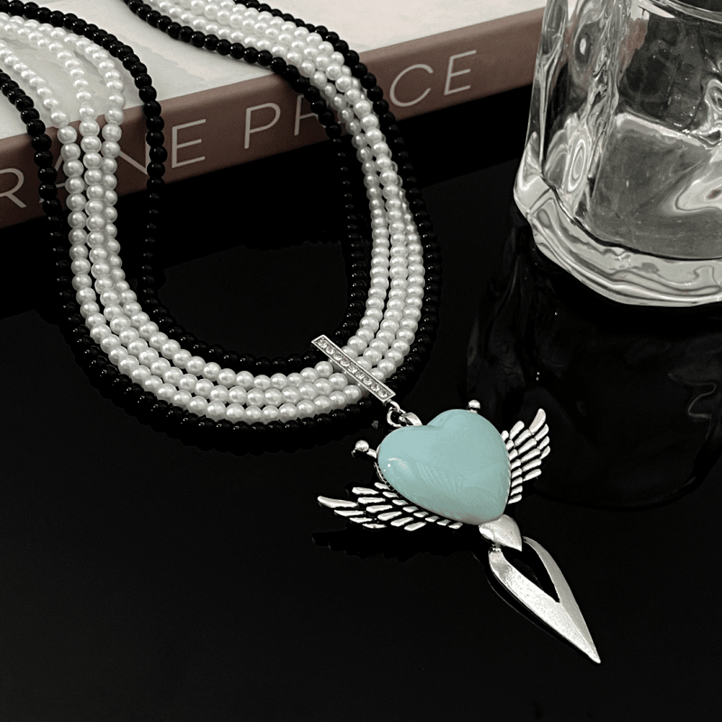 Pearl Heart Wings Necklace
