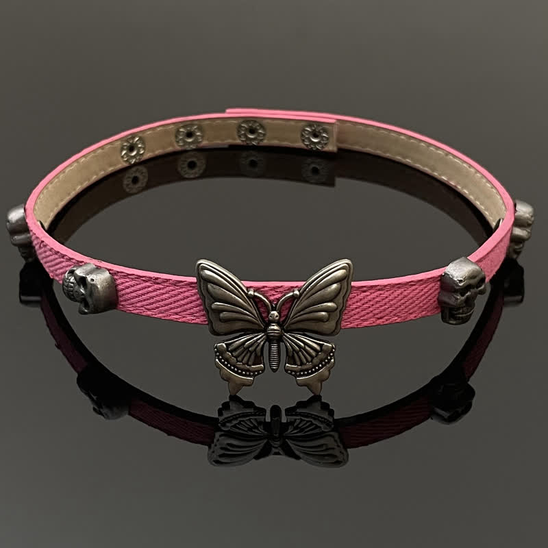 Pink Butterfly Personalized Leather Choker