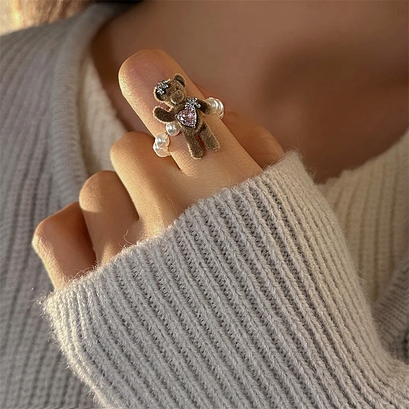 Plush Bear Beaded Rings