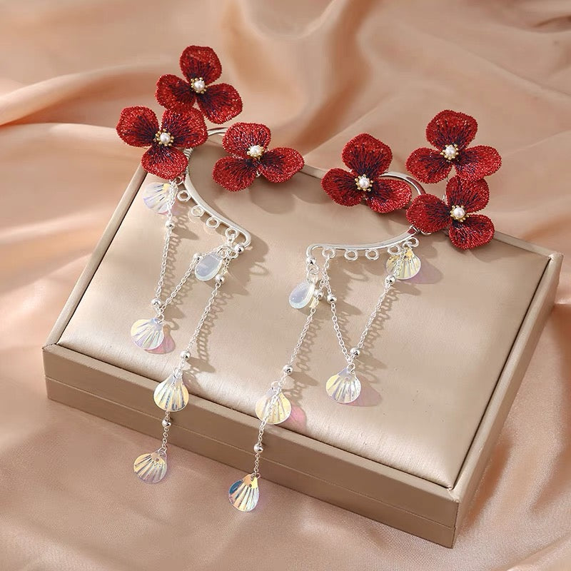 Red Flower Cuffs ( 1 Pair )