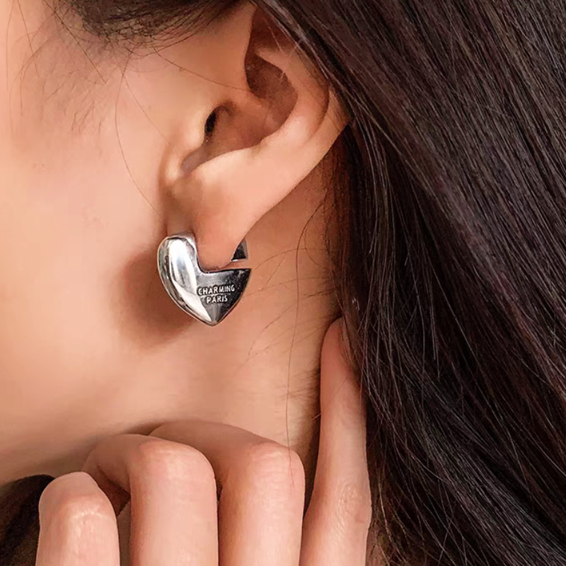 Silver Post 18K Gold-Plated Heart Stud Earrings