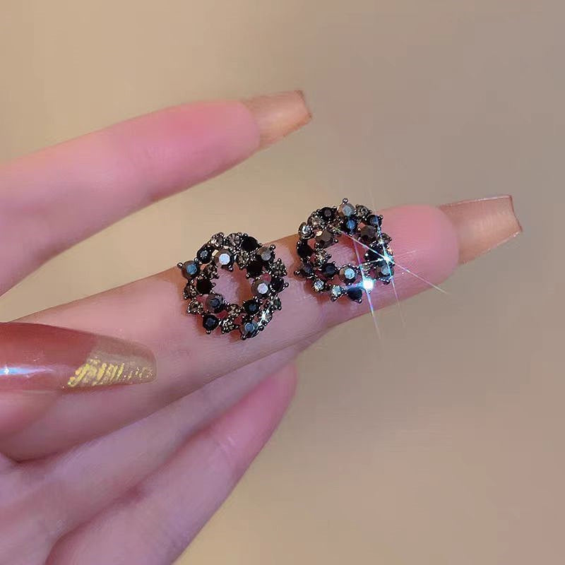 Silver Post Black Diamond Hoop Earrings