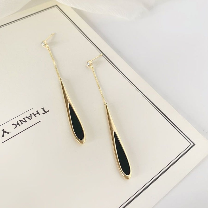 Silver Post Black Water Drop Earrings
