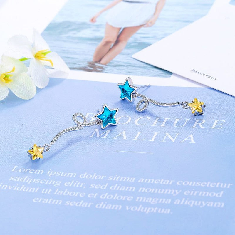Silver Post Blue Star Earrings