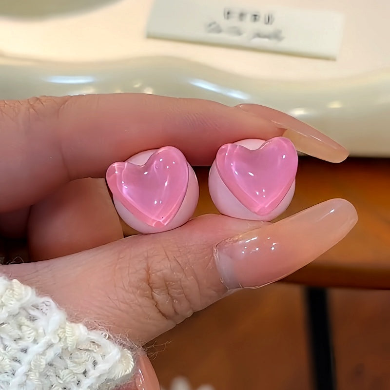 Silver Post Candy Color Heart Earrings