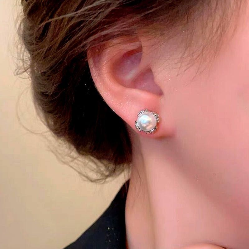 Silver Post Cross Pearl Earrings