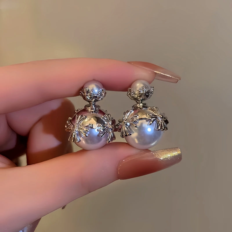 Silver Post Cross Pearl Earrings
