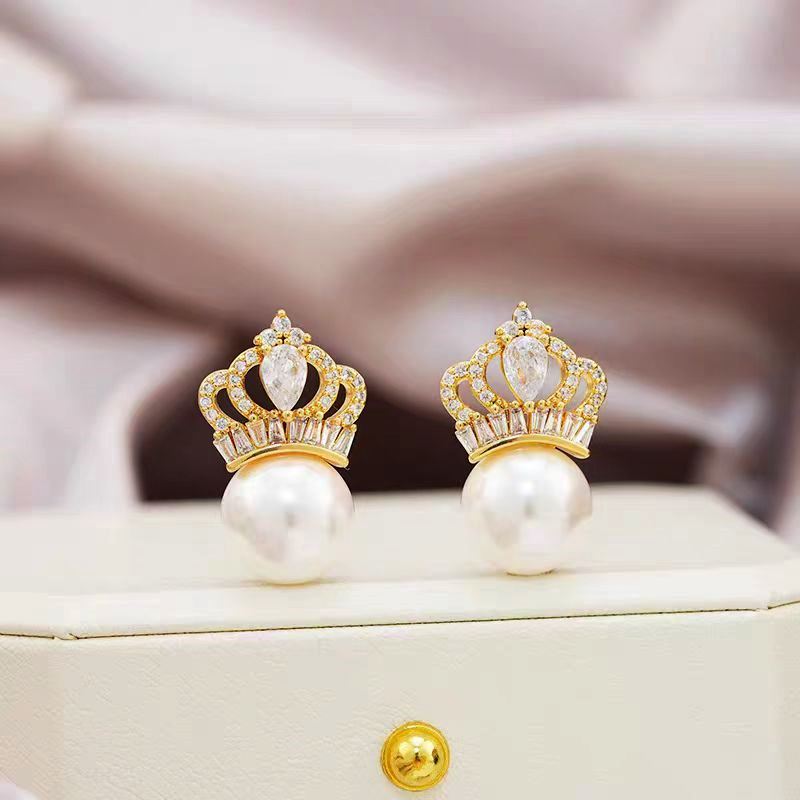 Silver Post Crown Pearl Earrings