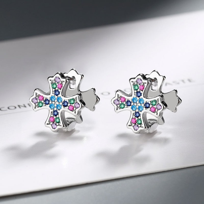Silver Post Diamond Cross Stud Earrings